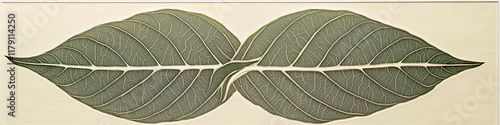 An intricate leaf design with delicate veins in various shades of green. photo