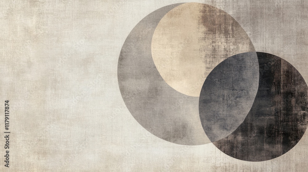A minimalist canvas with layered circular designs in shades of gray and beige, creating an elegant modern aesthetic A minimalist canvas with layered circular designs in shades of gray and beige, creating an elegant modern aesthetic