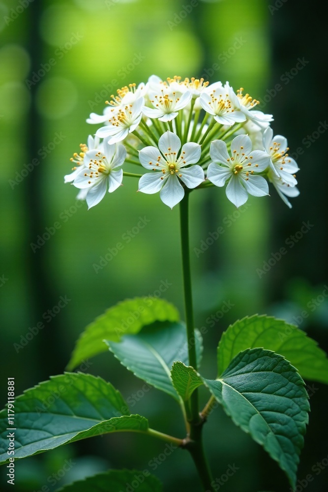 White Sambucus nigra umbrella flowers blooming in a forest clearing, shrub, flowers White Sambucus nigra umbrella flowers blooming in a forest clearing, shrub, flowers