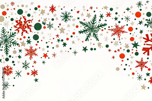 Colorful snowflakes and stars creating a festive holiday border.