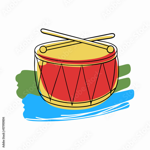 Colorful drum with sticks on abstract background