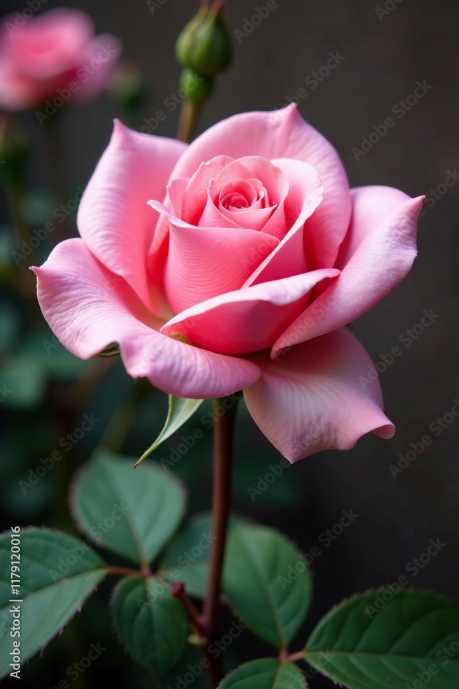 Delicate pink rose petals unfolding from a tightly closed bud, blossoms, single flower, bloom Delicate pink rose petals unfolding from a tightly closed bud, blossoms, single flower, bloom