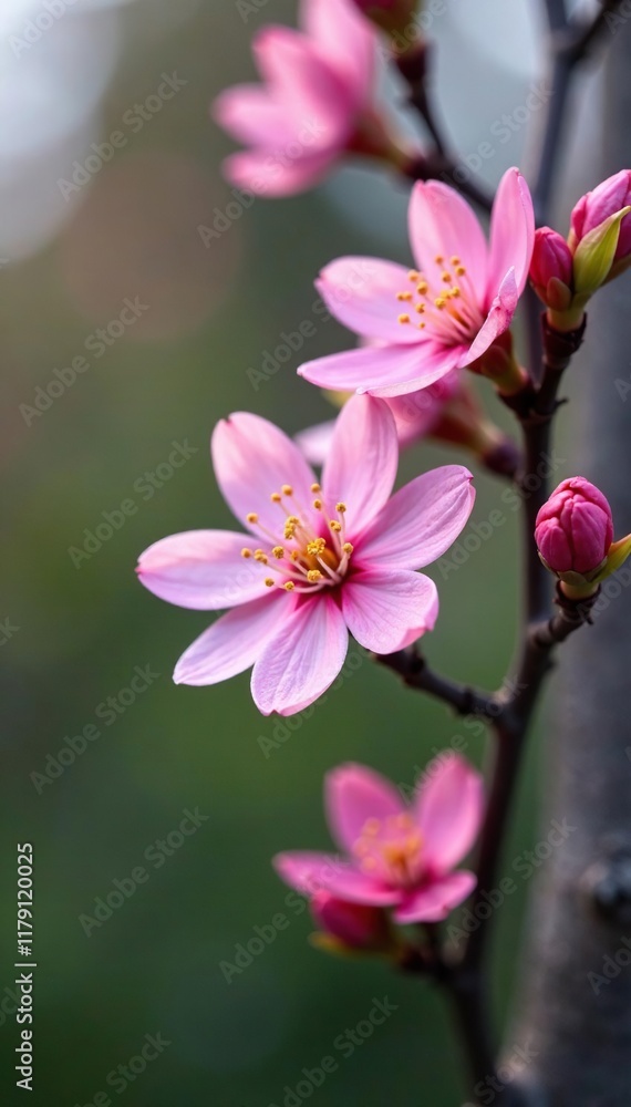 Fototapeta premium delicate petals unfolding on small tree branches, spring flowers, blossoms, nature