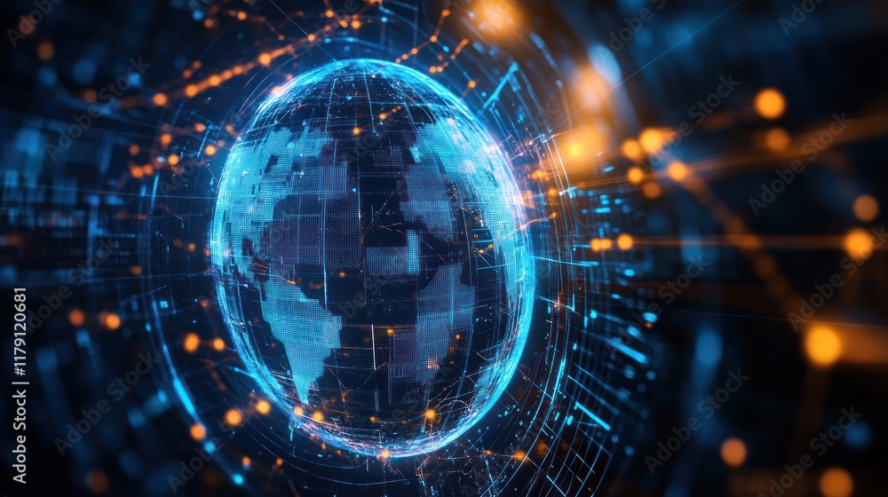 Obraz premium Global network connection, digital earth, futuristic technology. (1)