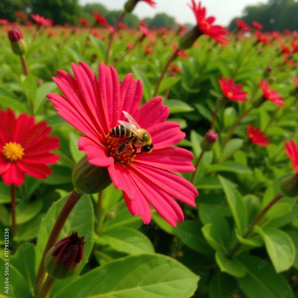 Red flower petals unfolding slowly around a bee, insects, red flowers, nature Red flower petals unfolding slowly around a bee, insects, red flowers, nature