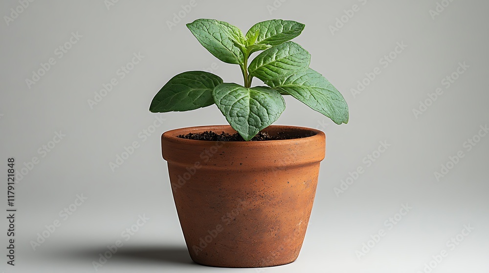 Young plant growing in terracotta pot high resolution hd picture Young plant growing in terracotta pot high resolution hd picture