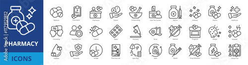 Pharmacy icon pack collection set for medical and healthcare
