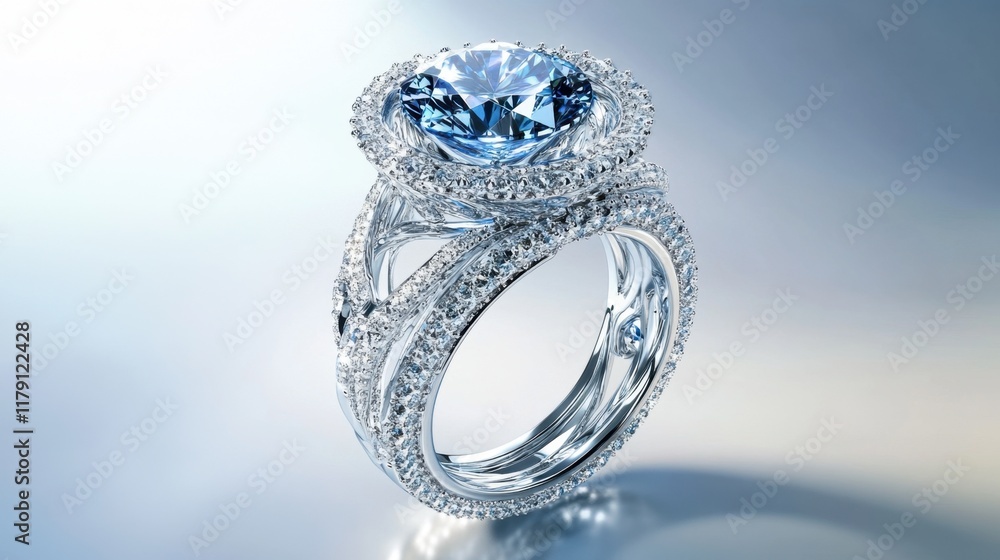 A double-band diamond ring with intricate details on a white-to-blue gradient A double-band diamond ring with intricate details on a white-to-blue gradient