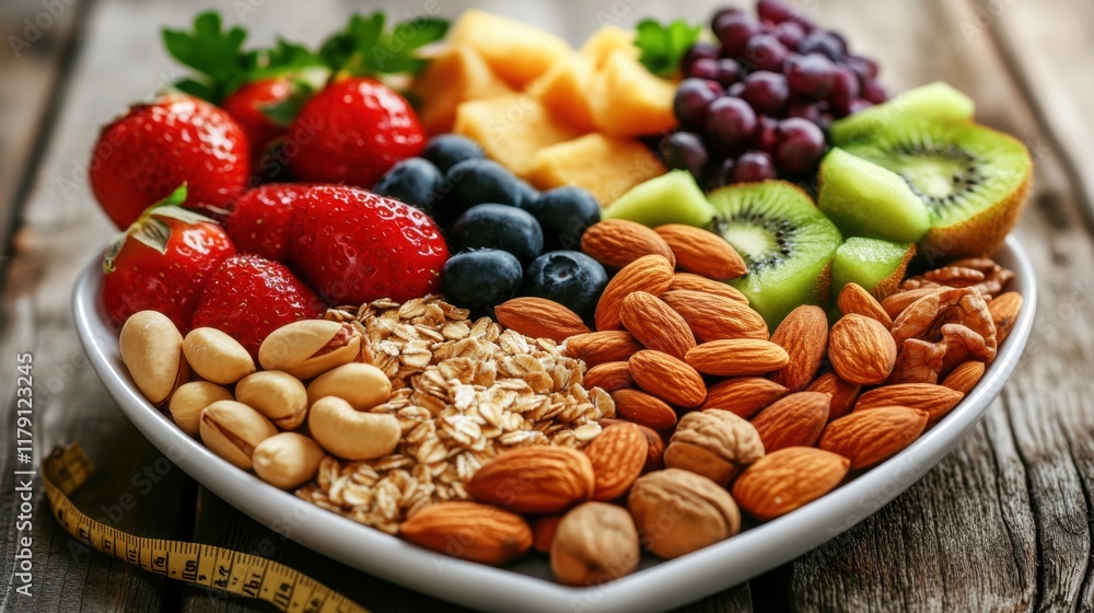 Fototapeta premium Fresh and Colorful Healthy Snack Bowl with Fruits and Nuts