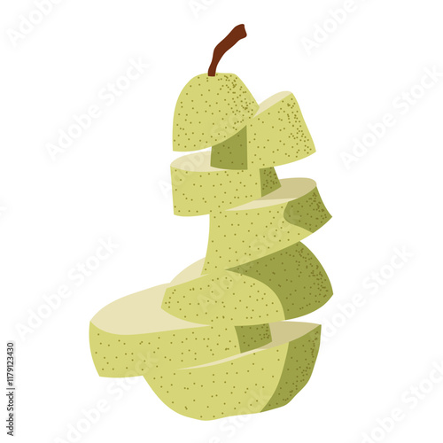 vector cartoon green pear on white background.