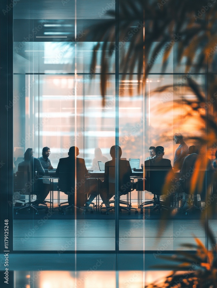people, work and corporate concept - blurred background with business team meeting at office behind glass wall people, work and corporate concept - blurred background with business team meeting at office behind glass wall