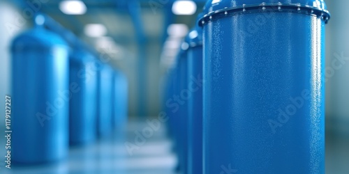 Blue Industrial Cylinders in Modern Facility Interior