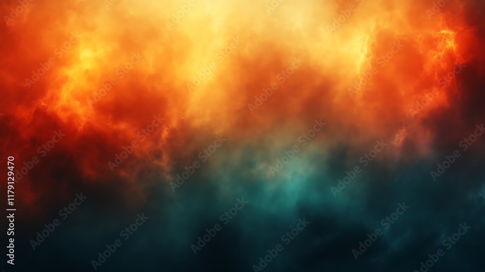 Naklejka premium Fiery orange and teal smoke cloudscape.