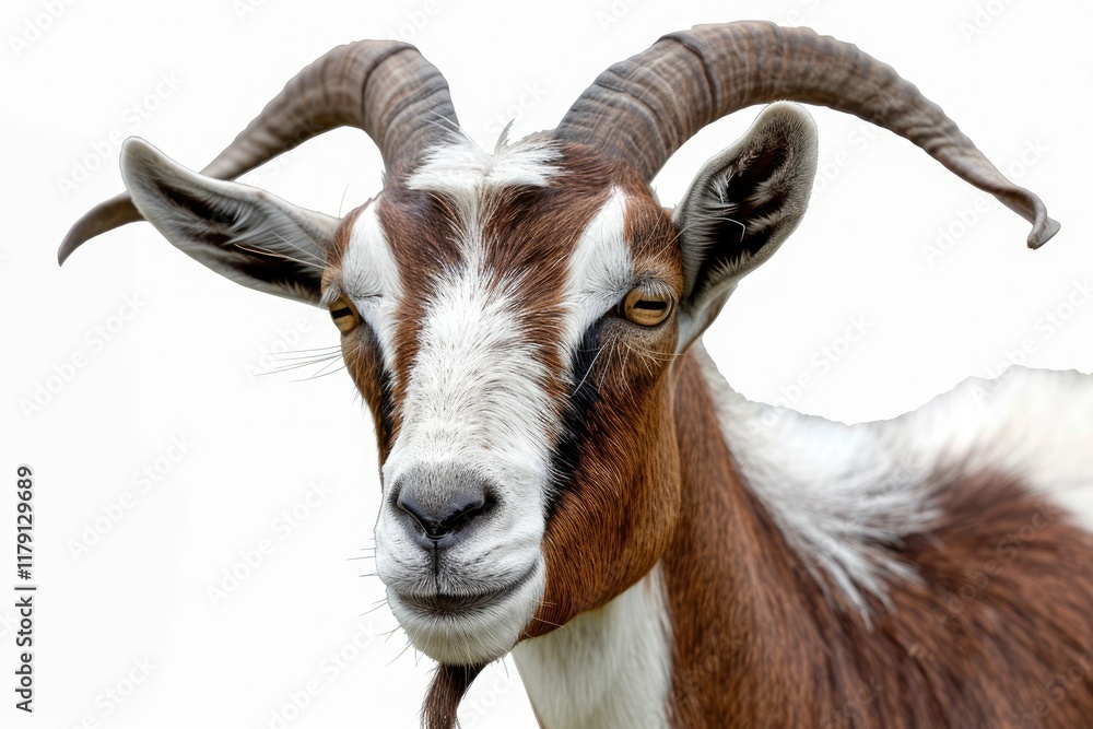 Premium Quality Picture of a Brown and White Goat with Horns Premium Quality Picture of a Brown and White Goat with Horns