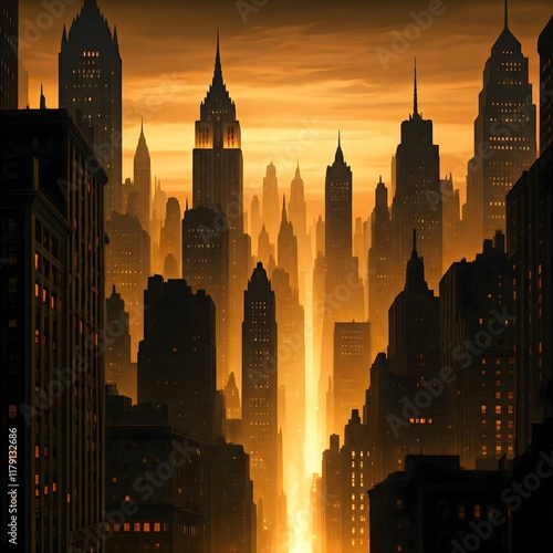 gotham city at sunset