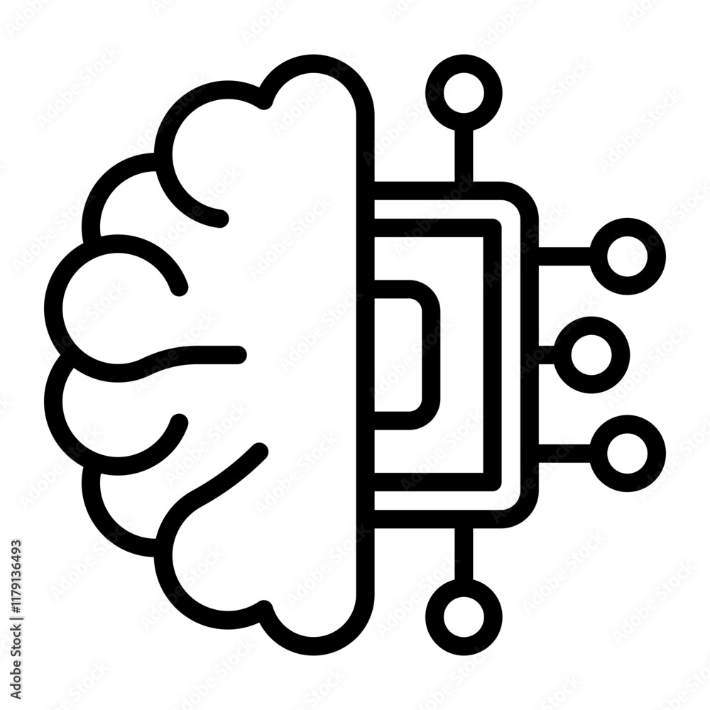 AI Brain Vector Line Icon Design
