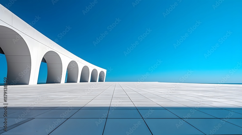 Obraz premium Sleek Minimalist Modern Abstract Architecture with Empty Concrete Floor and Clear Blue Sky