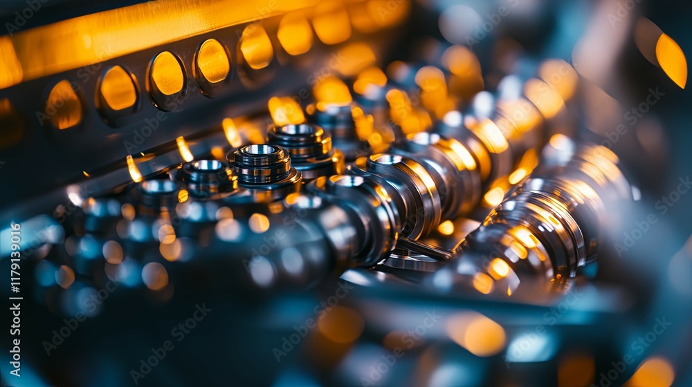 Engine Components: Precision Machined Parts in Warm Industrial Lighting Engine Components: Precision Machined Parts in Warm Industrial Lighting