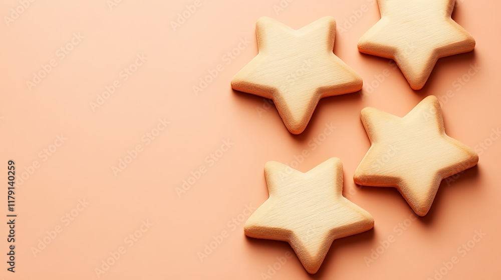 Four Star Shaped Cookies On Peach Background Four Star Shaped Cookies On Peach Background