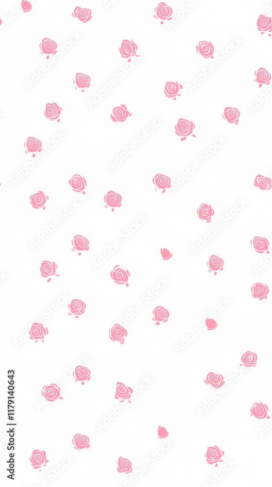 Cute Pink Rose Pattern on White Background Cute Pink Rose Pattern on White Background