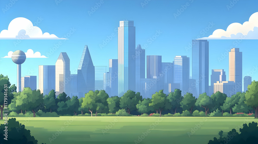 Obraz premium Cityscape Illustration Skyline Park