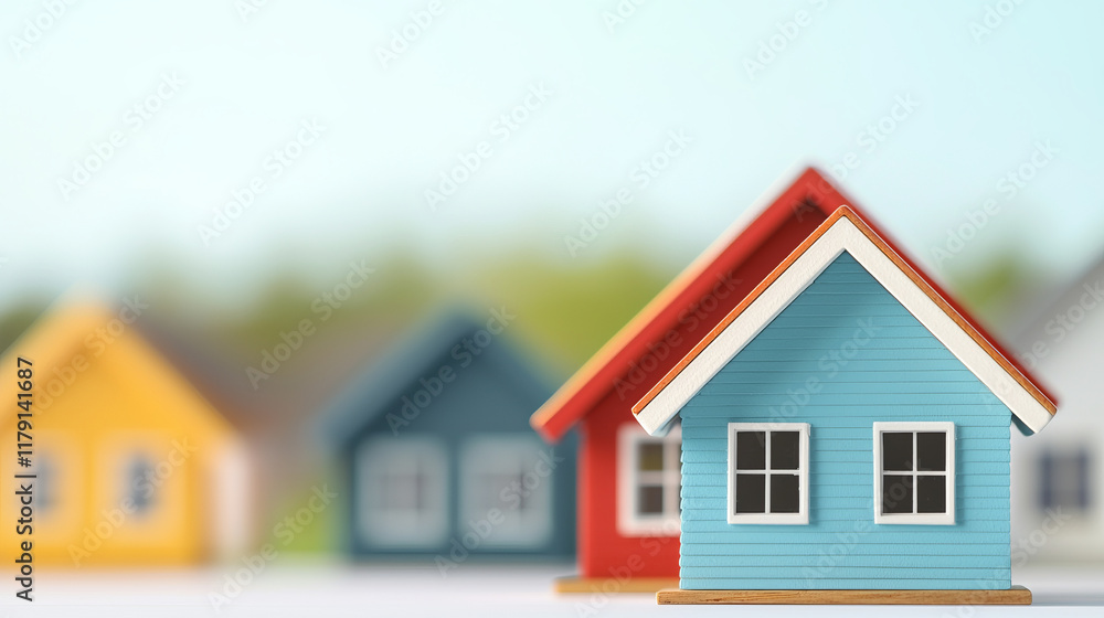 Miniature houses in various colors, representing home ownership and real estate Miniature houses in various colors, representing home ownership and real estate