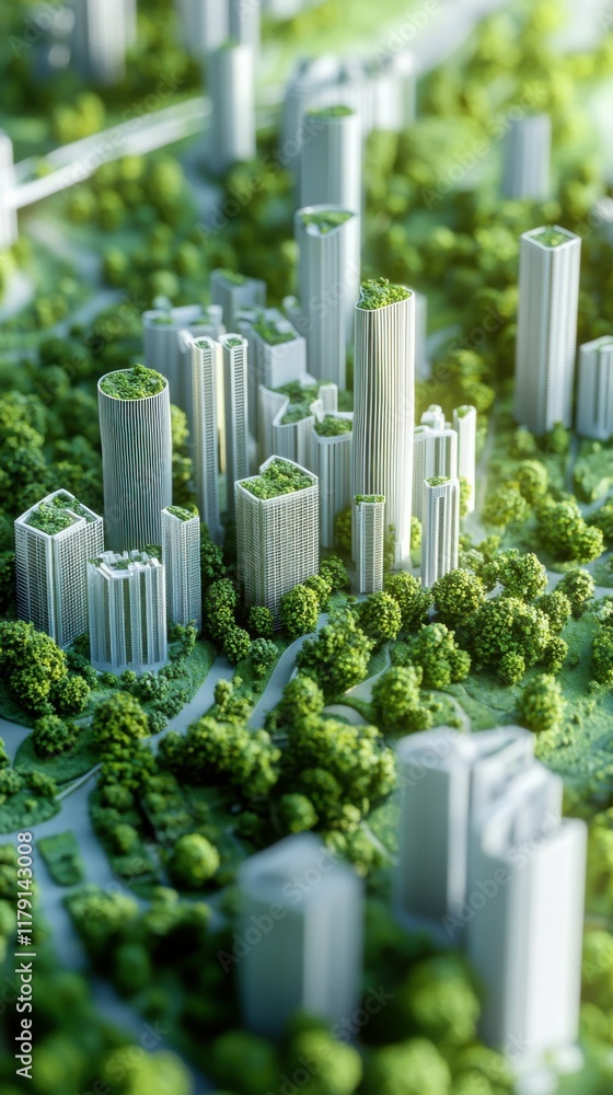 Architectural model of an eco-friendly smart city, vibrant and realistic depiction, isolated with a clean background for professional artistic rendering. Architectural model of an eco-friendly smart city, vibrant and realistic depiction, isolated with a clean background for professional artistic rendering.
