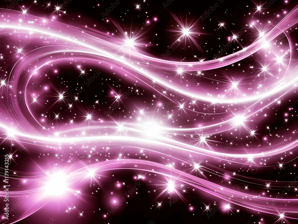 Naklejka premium Abstract Background with Pink Glowing Waves and Stars