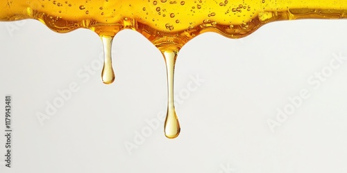 Honey dripping from dipper on white background
