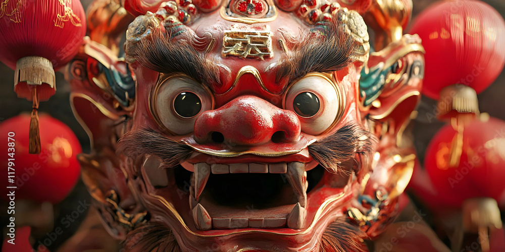 Obraz premium chinese new year decoration dragons, ai generated.
