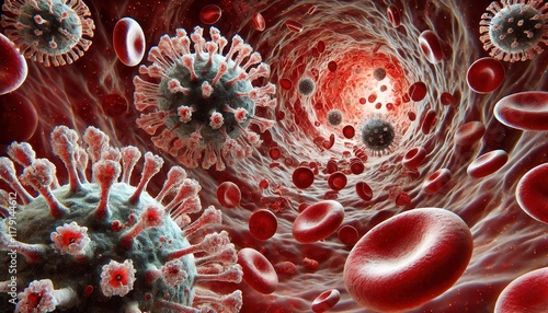 Particles of the virion of human influenza metapneumovirus (HMPV) respiratory tract infection among red blood cells. Study of a new dangerous disease under the microscope, virology