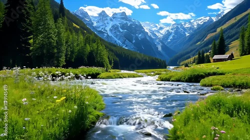 stream river vivid pure swiss landscape landscape nature sky summer green river water stream blue tree switzerland swiss europa beautiful mountain view fresh air alps alpine pure european