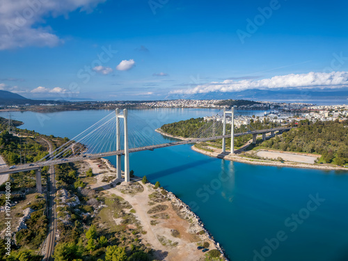 Wallpaper Mural Aerial view of the Evripus suspension bridge connecting mainland Greece with the island of Euboea and the city Chalkida Torontodigital.ca