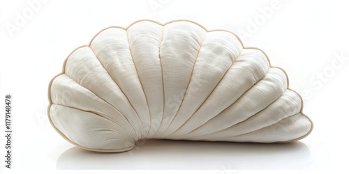 Seashell shaped decorative pillow on white background photo