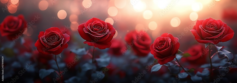 Valentines Day banner with red roses on shiny background. Valentines Day banner with red roses on shiny background.
