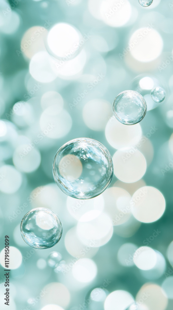 Floating bubbles on a light blue bokeh background Floating bubbles on a light blue bokeh background