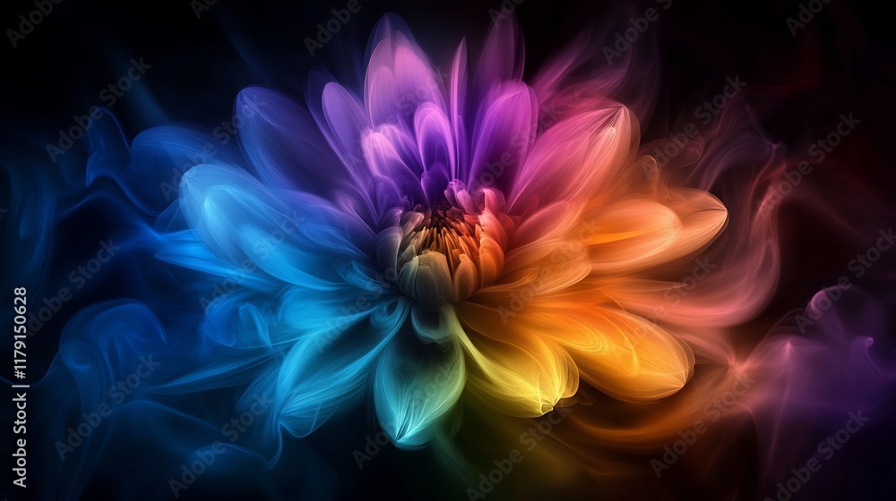 Abstract Colorful Flower in Smoky Atmosphere: A Digital Art Abstract Colorful Flower in Smoky Atmosphere: A Digital Art