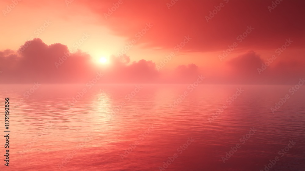 Red sunset over calm ocean. Red sunset over calm ocean.