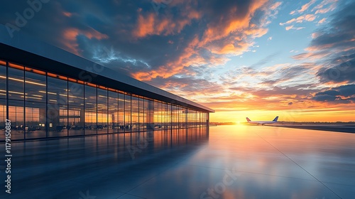 Wallpaper Mural Sunset view of airport terminal with airplanes modern architecture Torontodigital.ca
