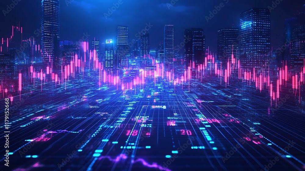 Analyzing financial data trends urban cityscape digital visualization Analyzing financial data trends urban cityscape digital visualization