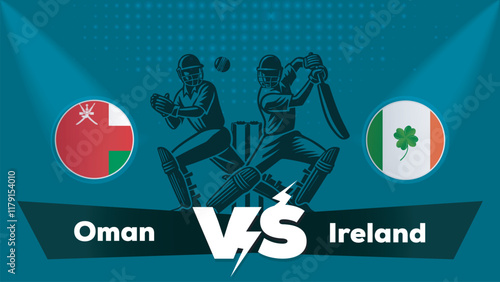 Oman VS Ireland Match , Ireland vs Oman cricket match , Cricket match concept with creative illustration.eps