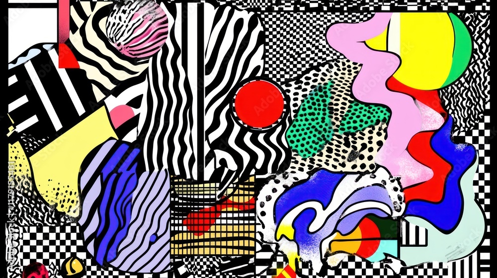 custom made wallpaper toronto digitalAbstract colorful artwork with geometric shapes, patterns, and textures.