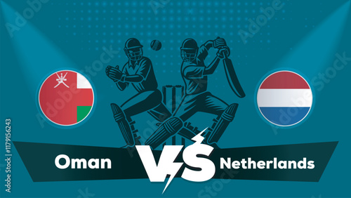 Oman VS Netherlands , Netherlands Vs Oman cricket match , Cricket match concept with creative illustration.eps