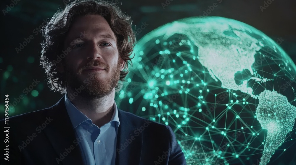 Digital globe with green and blue holographic nodes, emphasizing eco-technology and smart connections, dynamic flow Digital globe with green and blue holographic nodes, emphasizing eco-technology and smart connections, dynamic flow