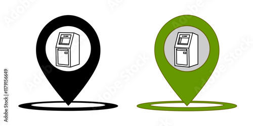 ATM Point set icons. Linear and Silhouette Styles. Vector icons.