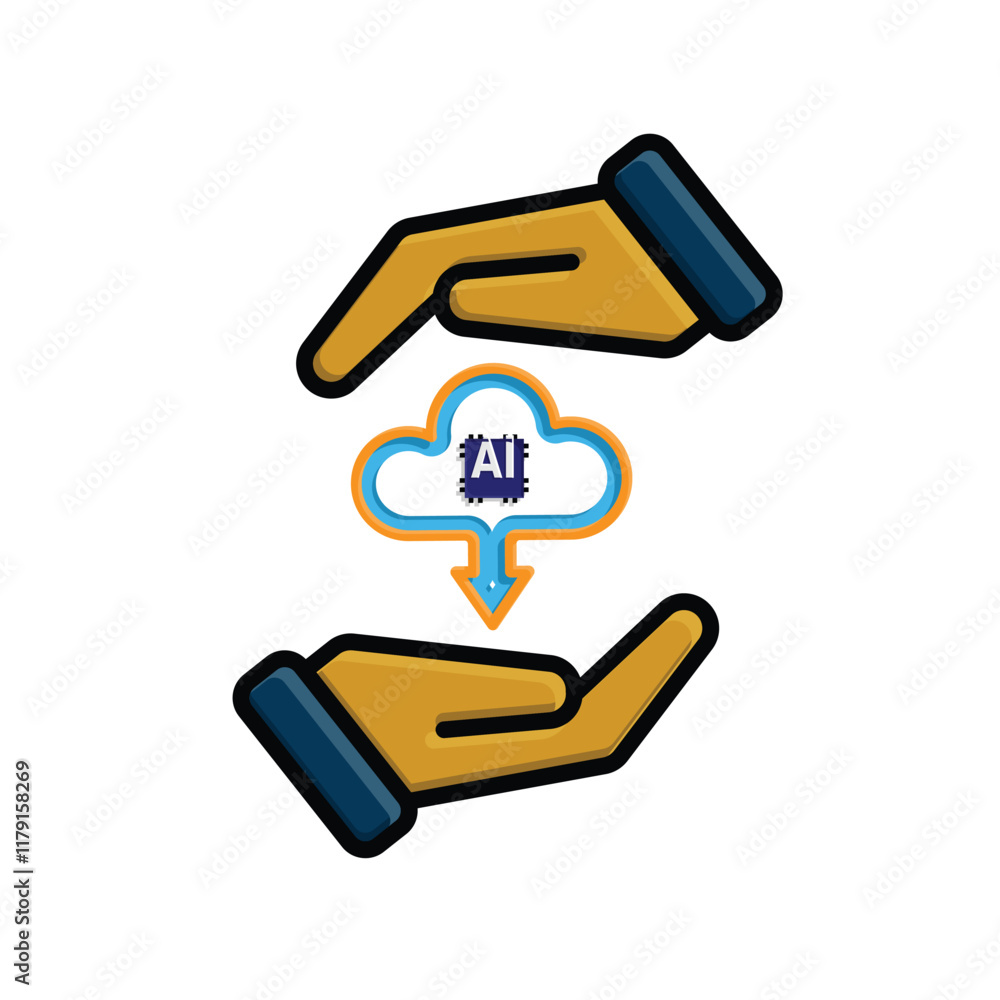 ai icon. Cloud Computing in hand, Outline icons include network, Download and Upload. for computers, technology. colored flat design style. vector design template ai icon. Cloud Computing in hand, Outline icons include network, Download and Upload. for computers, technology. colored flat design style. vector design template