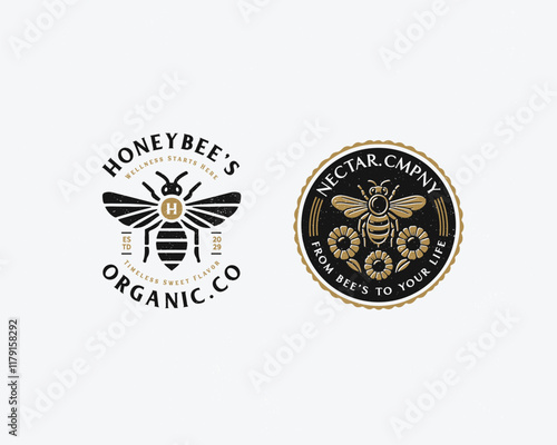 Vintage classic organic fresh bee honey logo template 