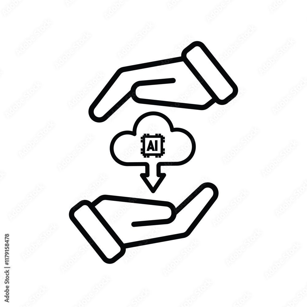 ai icon. Cloud Computing in hand, Outline icons include network, Download and Upload. for computers, technology. Line design style. vector design template ai icon. Cloud Computing in hand, Outline icons include network, Download and Upload. for computers, technology. Line design style. vector design template