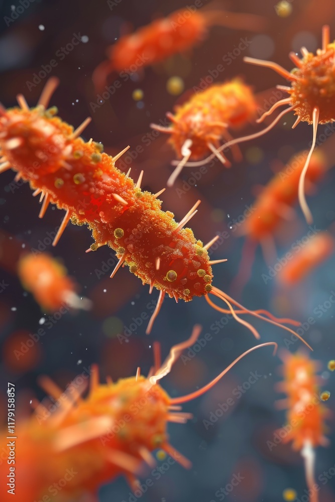 Fototapeta premium Close-Up View of Colorful Bacteria Under a Microscope Lens