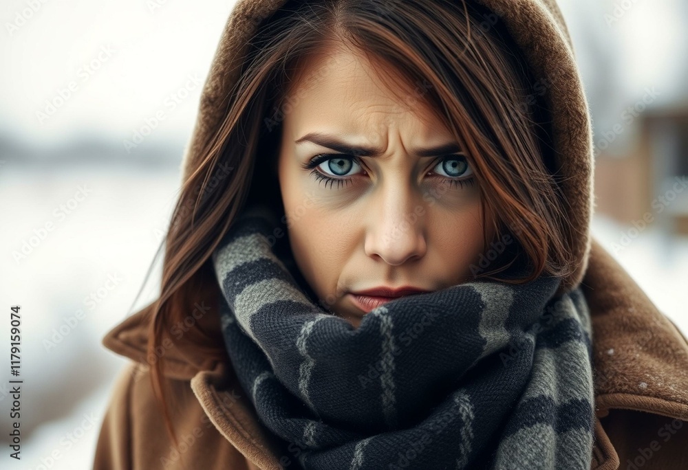 Winter portrait of a female person with a mix of emotions Winter portrait of a female person with a mix of emotions